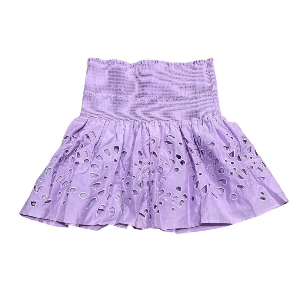 Thakoon Womens Eyelet Lilac Smocked Waist Mini Skirt Pull On Lined Size 6 $295
